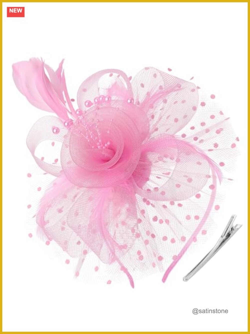 Womens Fascinator Hat Mesh Ribbon Feathers Headband Clip Tea Party